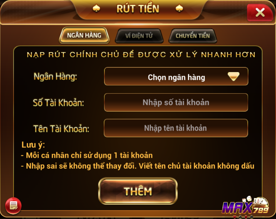 Hướng dẫn cách thực hiện giao dịch rút tiền Max789