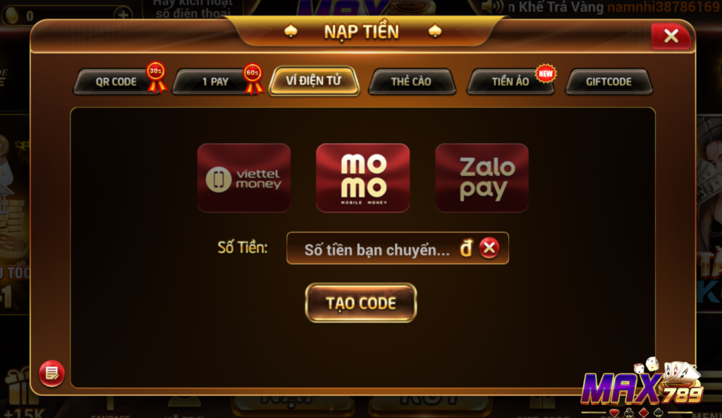 Nạp tiền Max789 qua ví điện tử
